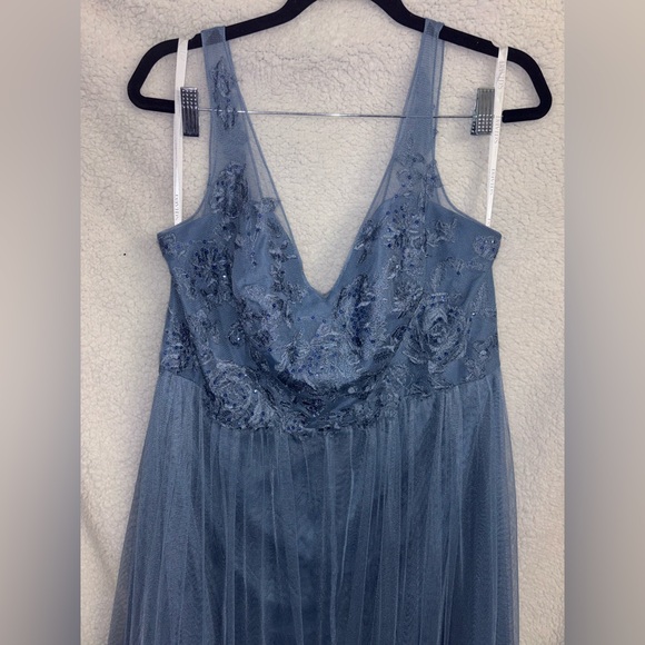 DAVIDS BRIDAL 16 STEELE BLUE BRIDESMAID DRESS - Picture 5 of 7